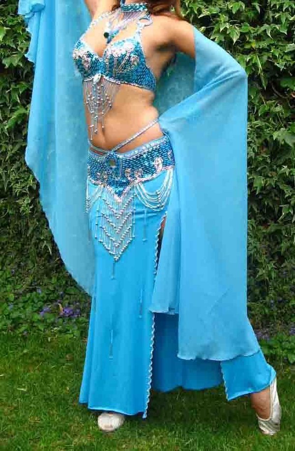 Buikdanseres kostuum 'Kenza' in turquoise en zilver