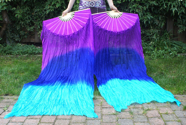 Zijde buikdans sluierwaaier in paars/blauw/turquoise
