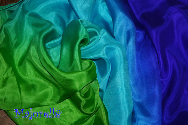 Zijde buikdanssluier in blauw, turquoise, groen