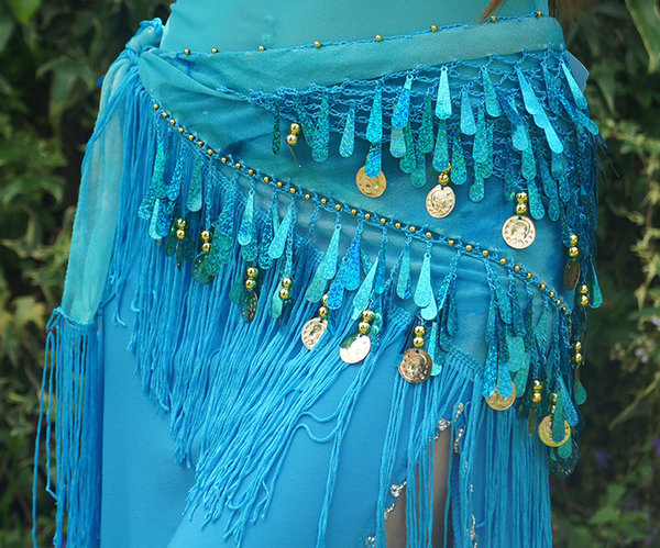 Heupsjaal met druppelvormige pailletjes turquoise