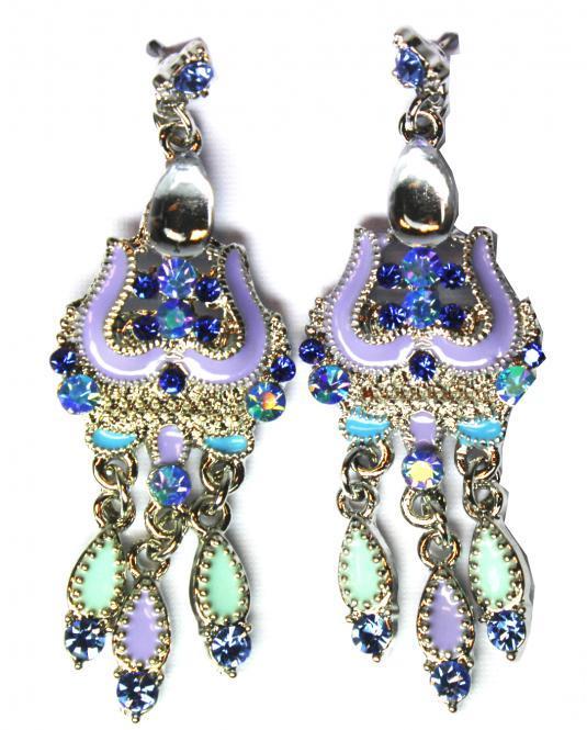 Ohrringe mit klare Strass-steine in blau/lila silber