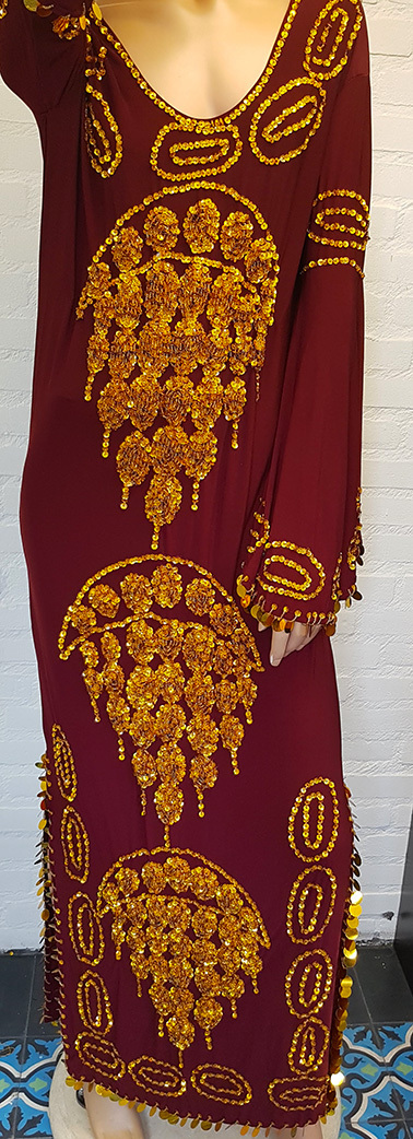 Saidi jurk in bordeaux goud